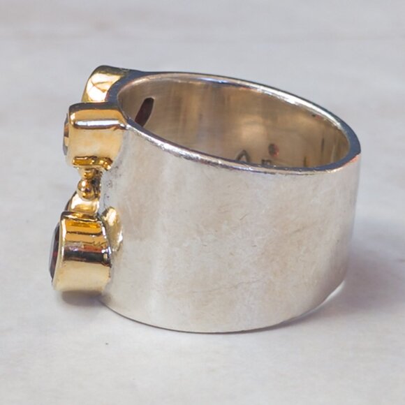Michou Sterling & 22k Vermeil Wide-Band Ring w / Garnet, Citrine & Amber - Picture 9 of 13